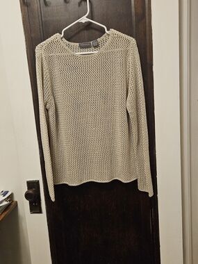 Relativity Open-Knit Crewneck Sweater in Light Beige